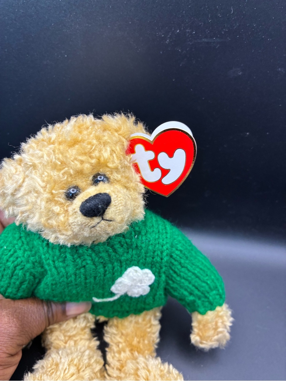 Ty Plush Bear in Green Sweater with White 🍀- Barney Plush